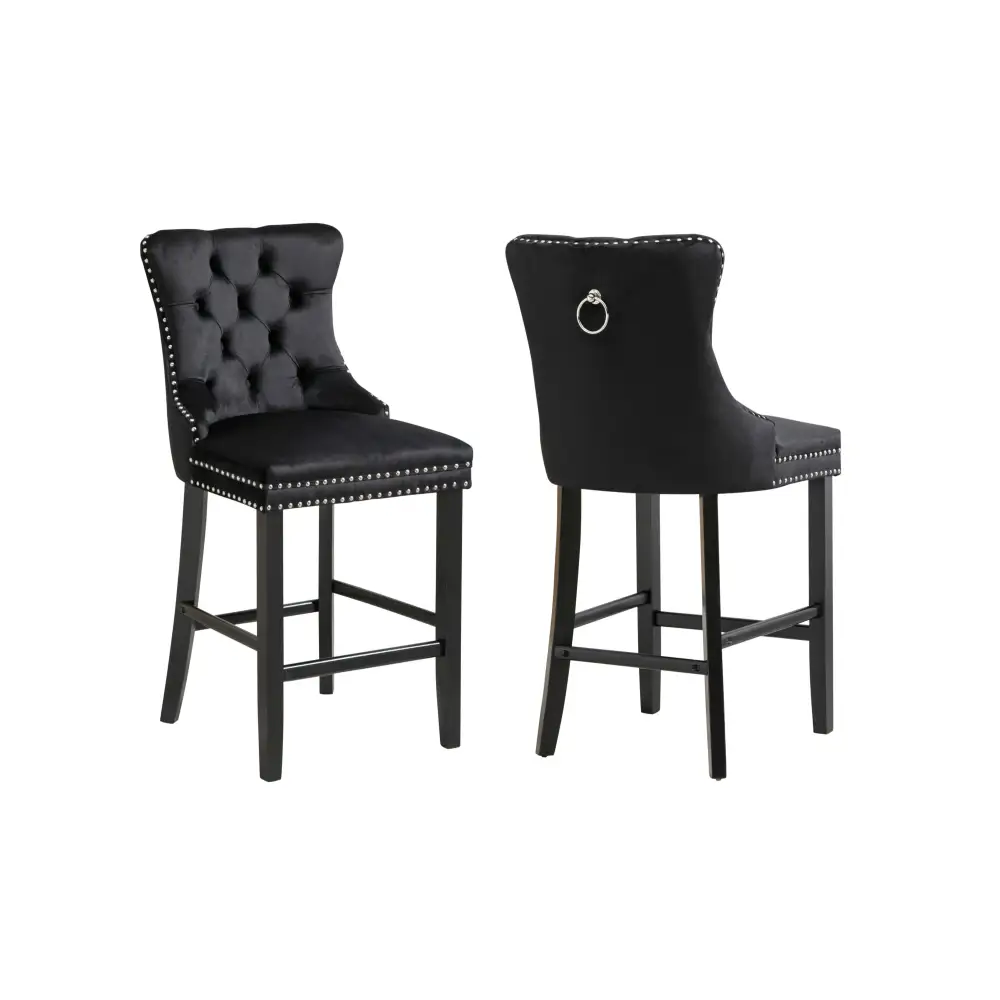 French Provincial Black Bar Stools with Footrest - Set of 2 - Furniture > Bar Stools & Chairs > Table & Bar Stools