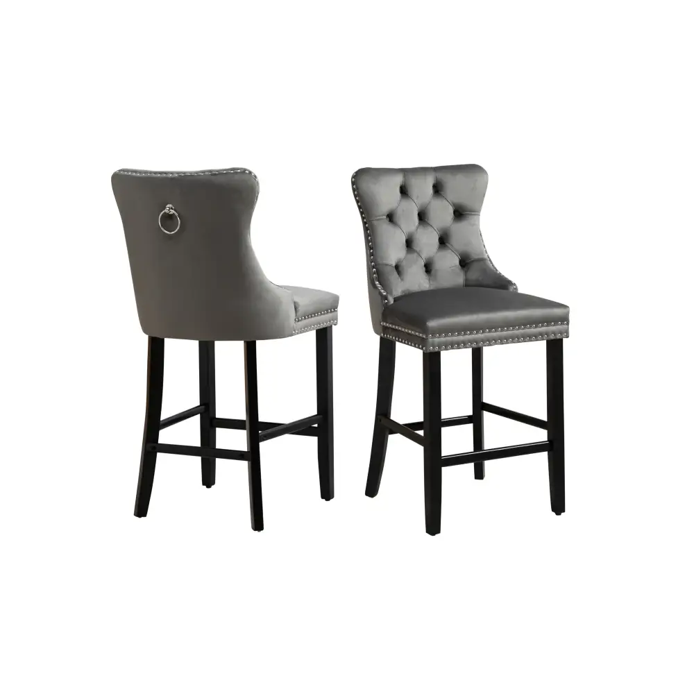 French Provincial Dark Grey Bar Stools with Footrest - Set of 2 - Furniture > Bar Stools & Chairs > Table & Bar Stools
