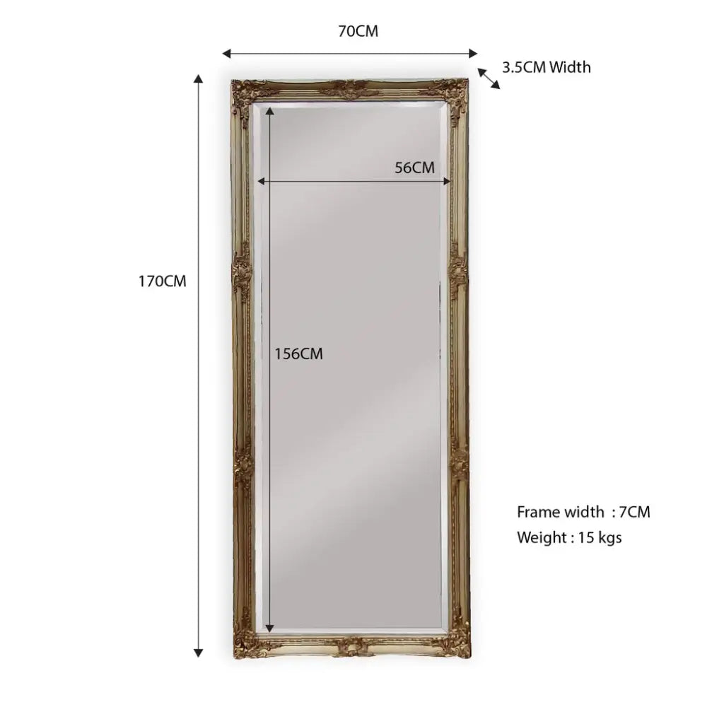 French Provincial Ornate Mirror - Champagne - Medium 70cm x 170cm - Home & Garden > Decor
