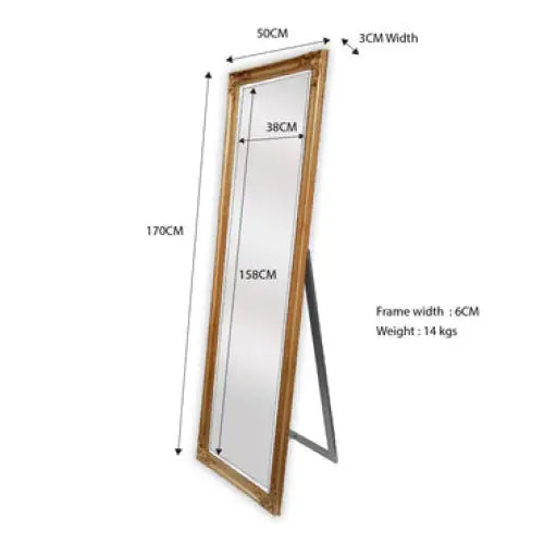 French Provincial Ornate Mirror - Gold - Free Standing 50cm x 170cm - Home & Garden > Decor