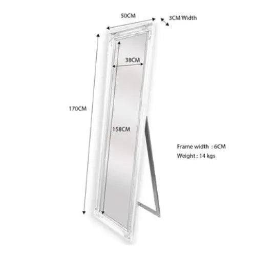 French Provincial Ornate Mirror - White - Free Standing 50cm x 170cm - Home & Garden > Decor