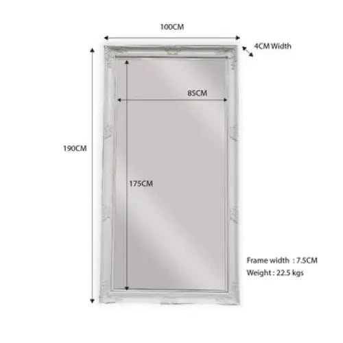 French Provincial Ornate Mirror - WHITE - X Large 100cm x 190cm - Home & Garden > Decor