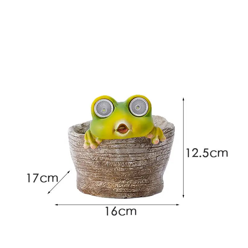 Frog Solar Light Planter - Resin Succulent Pot with Glowing Eyes (stone basin frog) - Occasions > Christmas > Outdoor