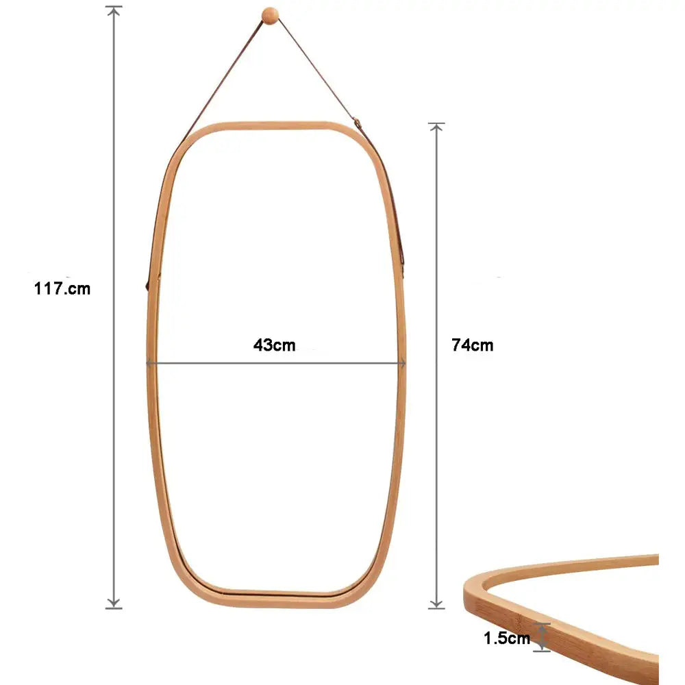 Full Length Bathroom Wall Mount Hanging Bamboo Frame Mirror Adjustable Strap Wall Mirror Home Decor - Home & Garden >