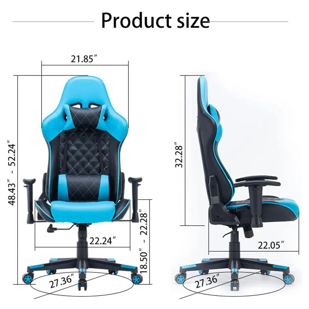 Gaming Chair Ergonomic Racing chair 165° Reclining Gaming Seat 3D Armrest Footrest Black Blue - Furniture > Bar Stools