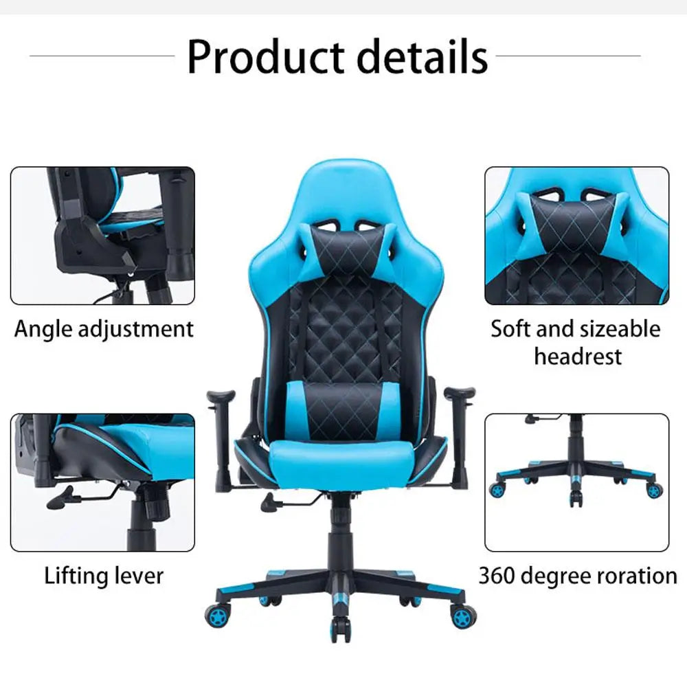 Gaming Chair Ergonomic Racing chair 165° Reclining Gaming Seat 3D Armrest Footrest Pink White - Furniture > Bar Stools