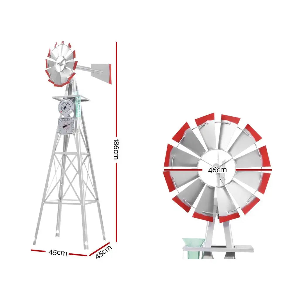 Garden Windmill 6FT 186cm Metal Ornaments Outdoor Decor Ornamental Wind Will - Home & Garden > Decor
