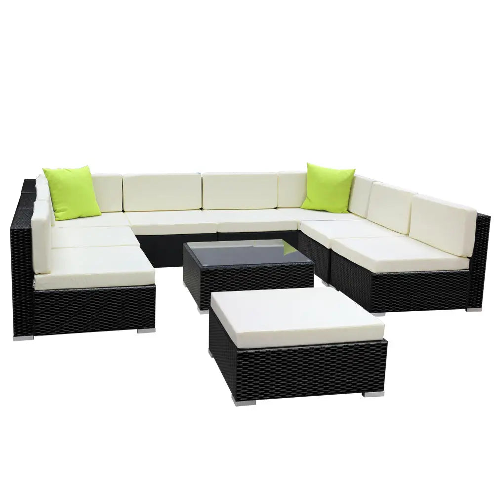 Gardeon 10-Piece Outdoor Sofa Set Wicker Couch Lounge Setting 9 Seater - Furniture > Outdoor