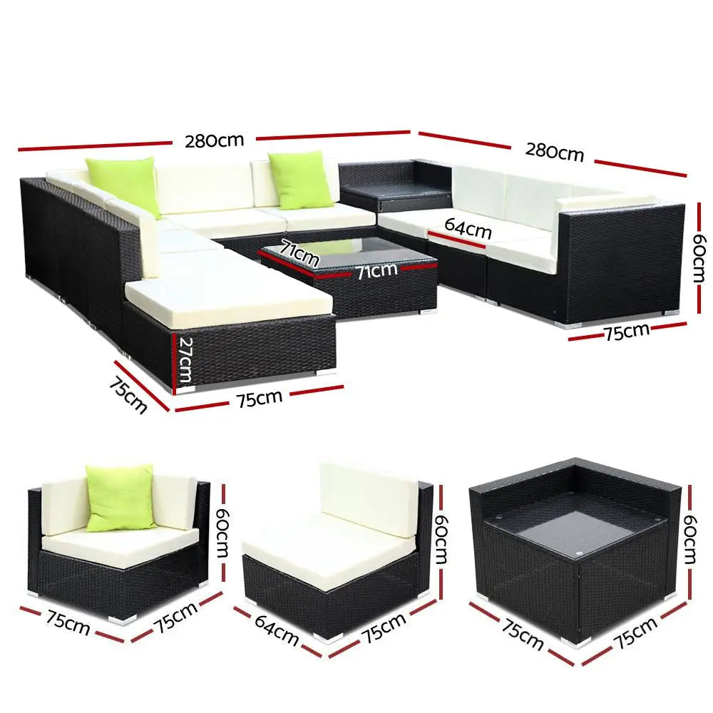 Gardeon 11PC Outdoor Furniture Sofa Set Wicker Garden Patio Lounge - Furniture > Outdoor