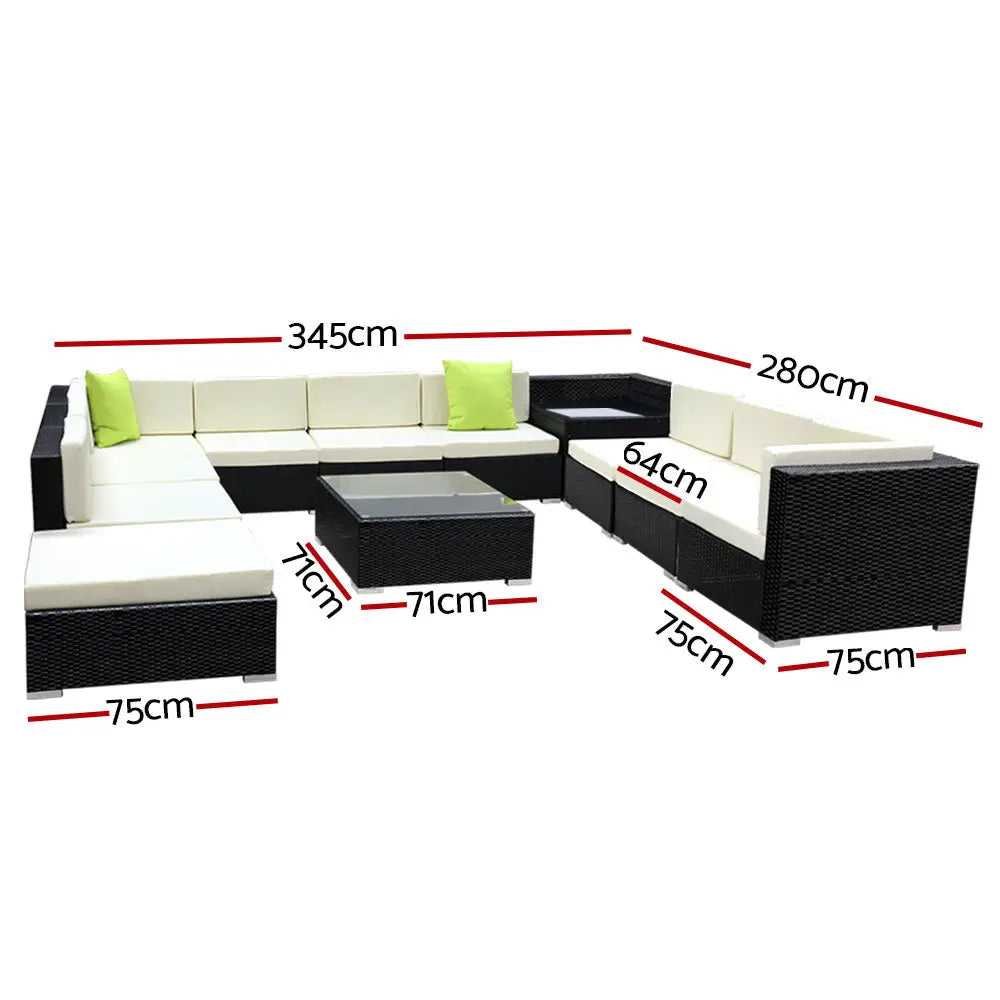 Gardeon 12PC Outdoor Furniture Sofa Set Wicker Garden Patio Lounge - Furniture > Outdoor