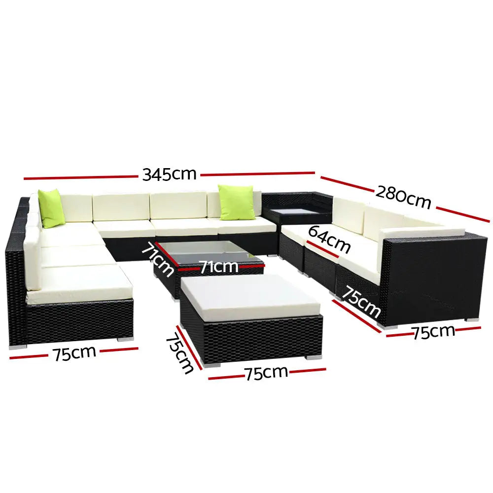 Gardeon 13-Piece Outdoor Sofa Set Wicker Couch Lounge Setting 11 Seater - Furniture > Outdoor