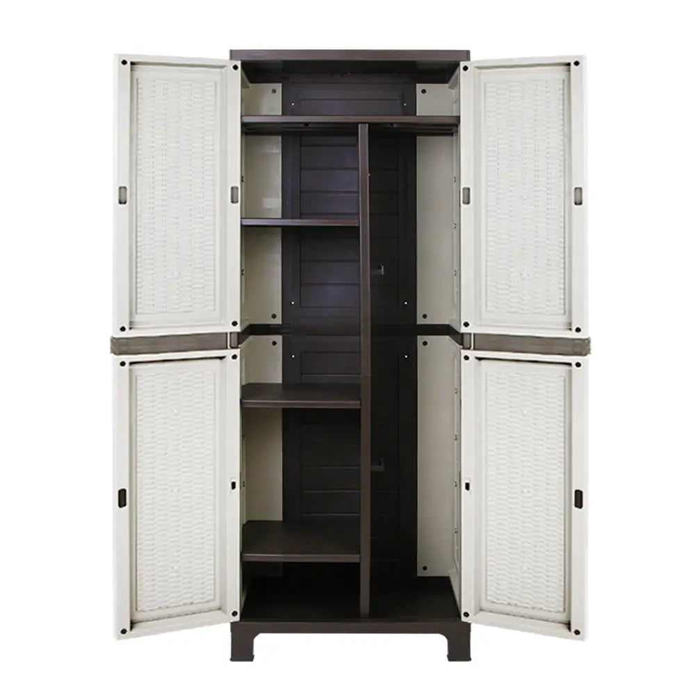 Gardeon 173cm Outdoor Storage Cabinet Box Lockable Cupboard Sheds Adjustable Rattan Beige - Home & Garden > Storage