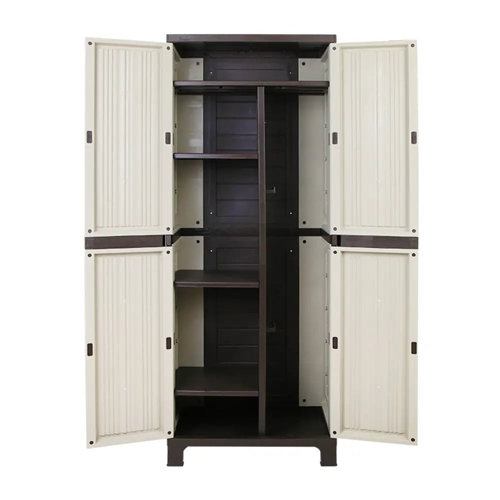 Gardeon 173cm Outdoor Storage Cabinet Box Lockable Cupboard Sheds Garage Adjustable Beige - Home & Garden > Storage