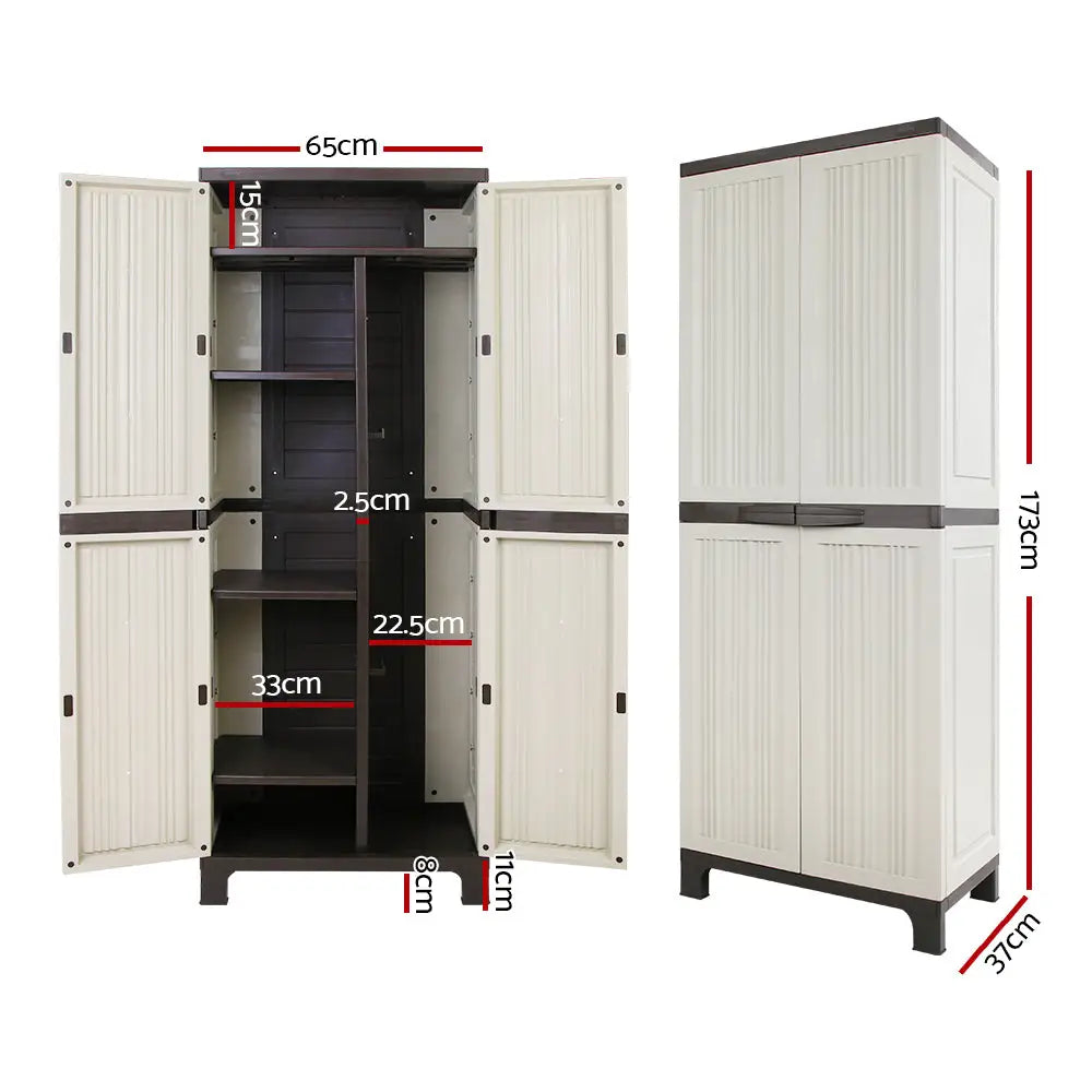 Gardeon 173cm Outdoor Storage Cabinet Box Lockable Cupboard Sheds Garage Adjustable Beige - Home & Garden > Storage