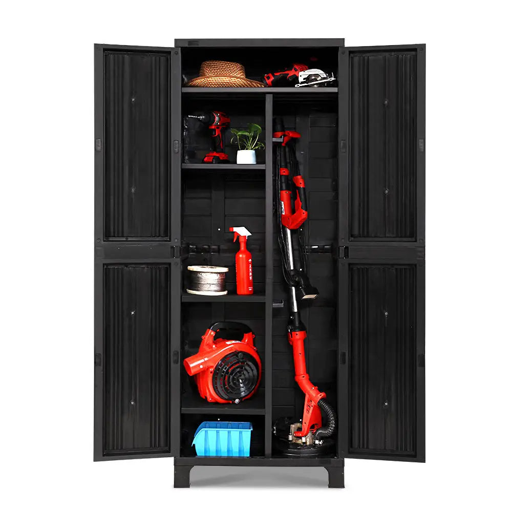 Gardeon 173cm Outdoor Storage Cabinet Box Lockable Cupboard Sheds Garage Adjustable Black - Home & Garden > Storage