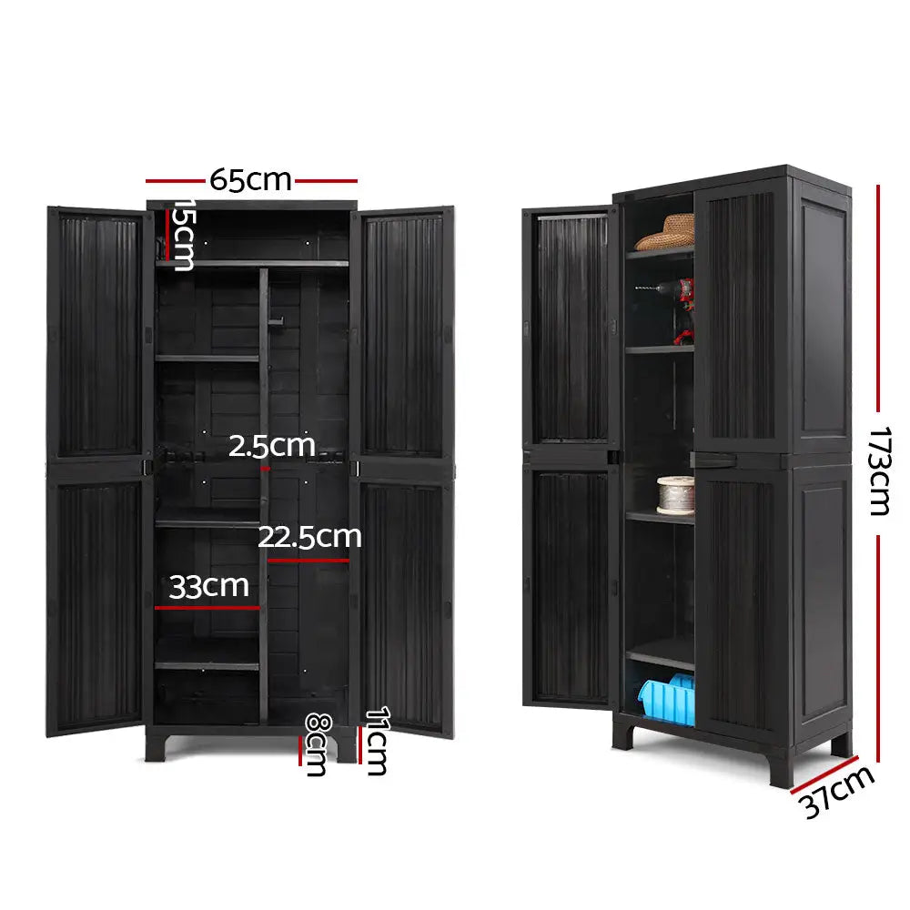 Gardeon 173cm Outdoor Storage Cabinet Box Lockable Cupboard Sheds Garage Adjustable Black - Home & Garden > Storage