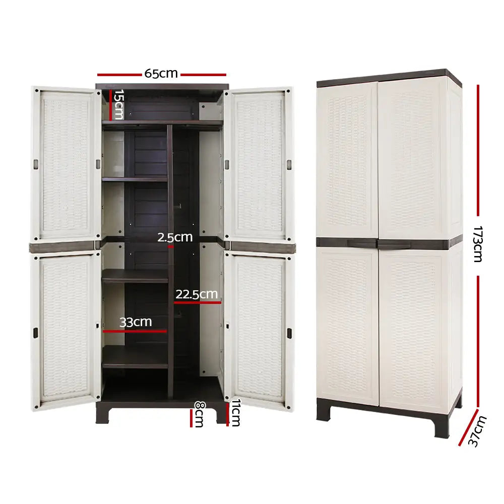 Gardeon 173cm Outdoor Storage Cabinet Box Lockable Cupboard Sheds Adjustable Rattan Beige - Home & Garden > Storage