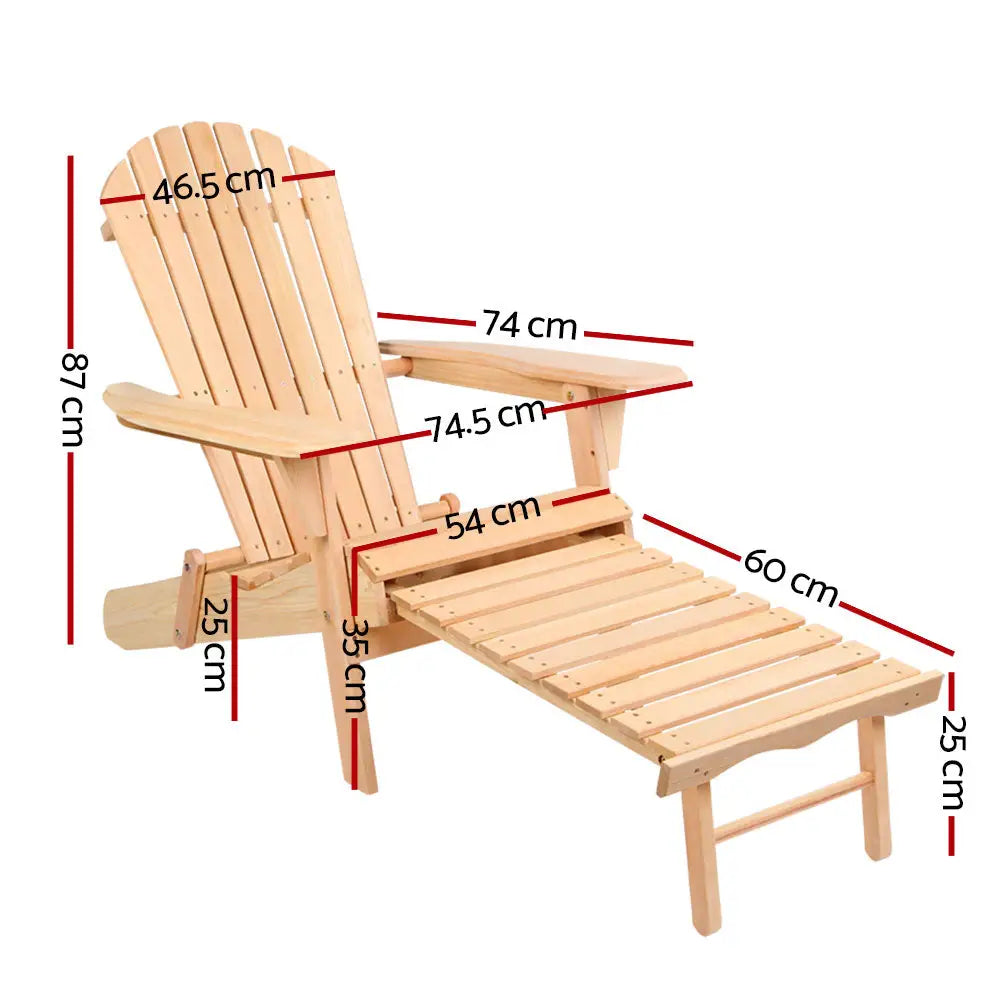 Gardeon 2PC Adirondack Outdoor Chairs Wooden Sun Lounge Patio Furniture Garden Natural - Furniture > Outdoor