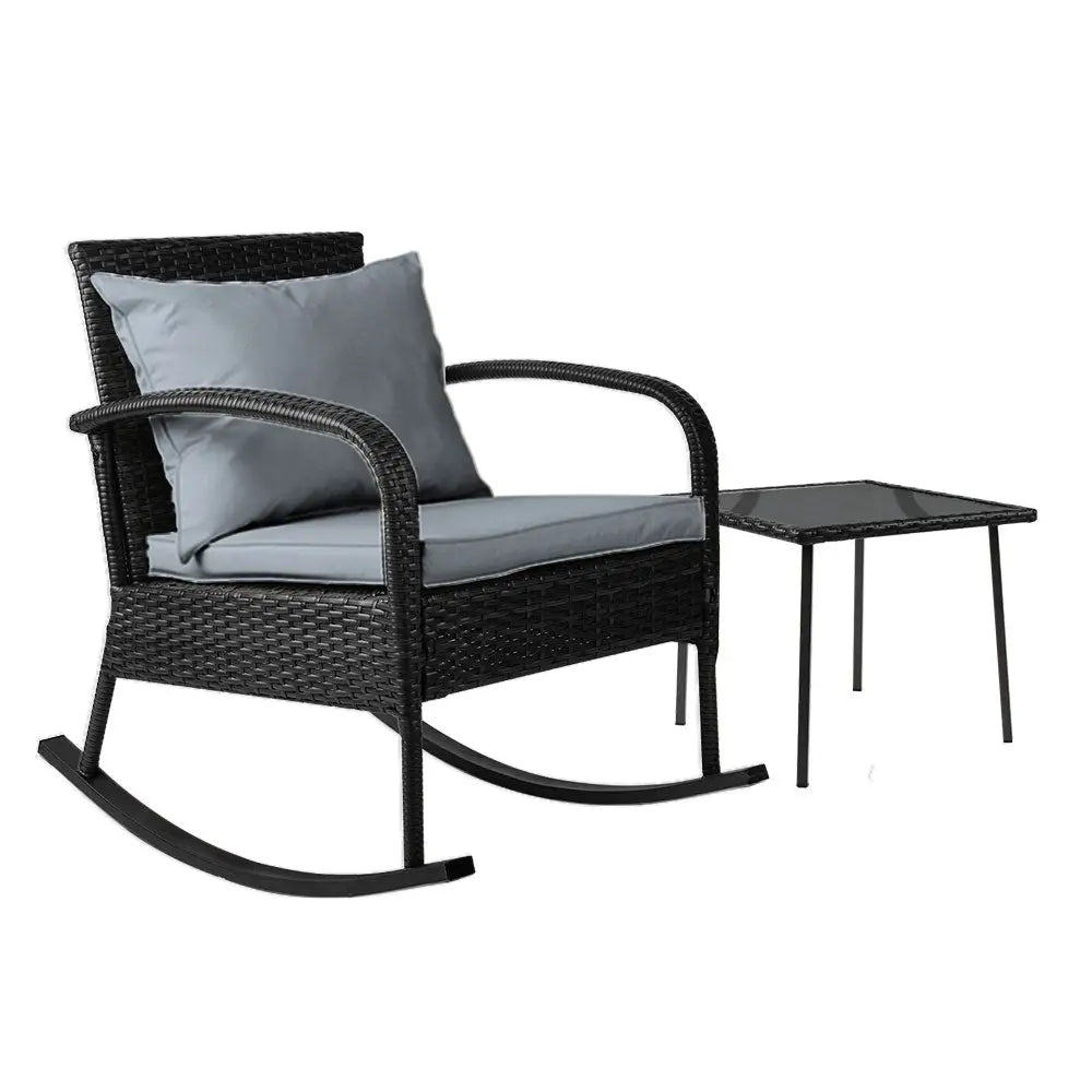 Gardeon 2PC Rocking Chair Table Wicker Outdoor Furniture Patio Lounge Setting - Furniture > Outdoor
