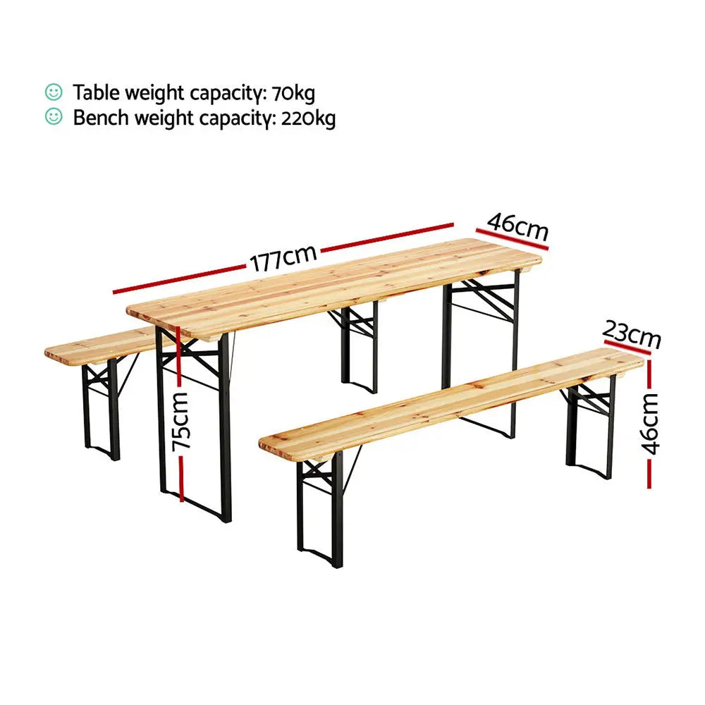 Gardeon 3 PCS Outdoor Furniture Dining Set Lounge Setting Patio Wooden Bench - Furniture > Outdoor
