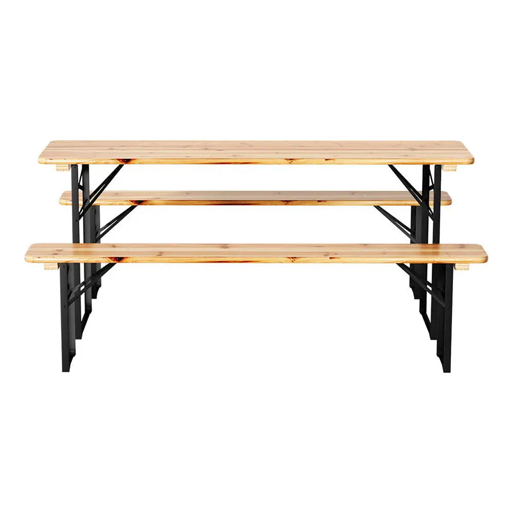 Gardeon 3 PCS Outdoor Furniture Dining Set Lounge Setting Patio Wooden Bench - Furniture > Outdoor