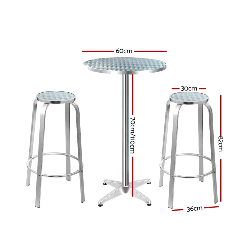 Gardeon 3-Piece Outdoor Bar Set Bistro Table Stools Adjustable Round Cafe - Furniture > Outdoor