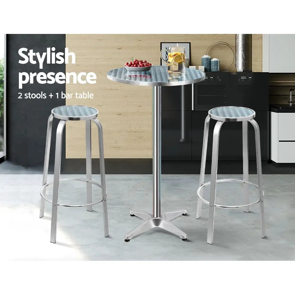 Gardeon 3-Piece Outdoor Bar Set Bistro Table Stools Adjustable Round Cafe - Furniture > Outdoor