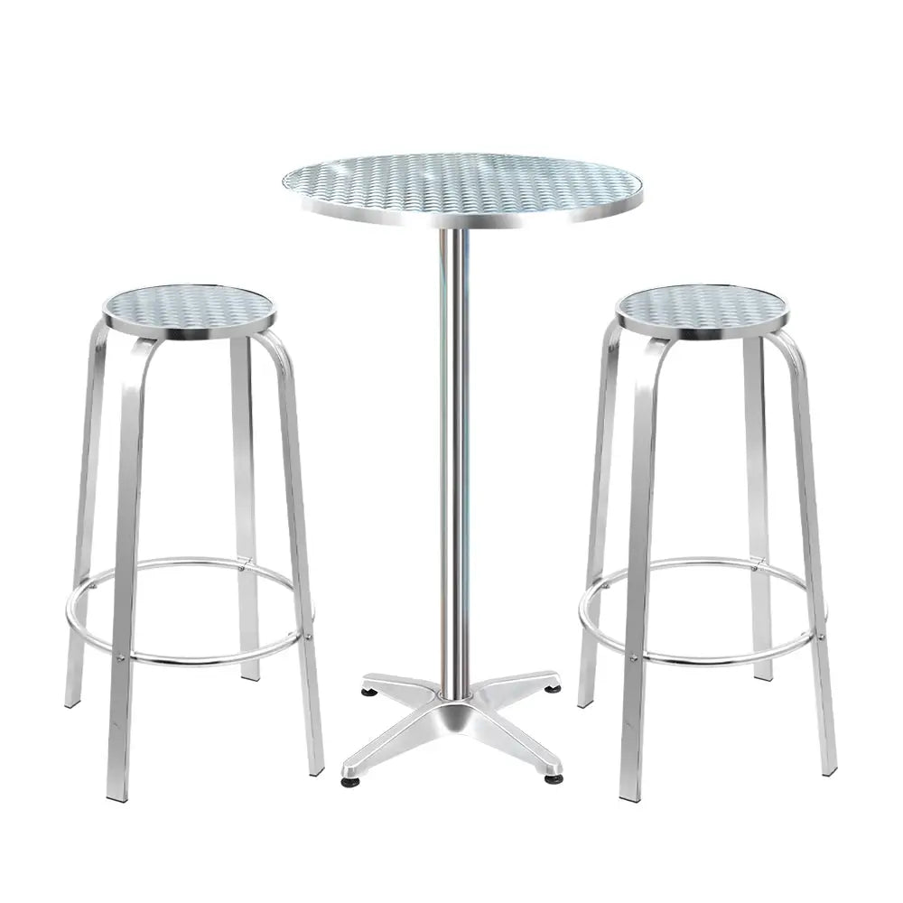 Gardeon 3-Piece Outdoor Bar Set Bistro Table Stools Adjustable Round Cafe - Furniture > Outdoor