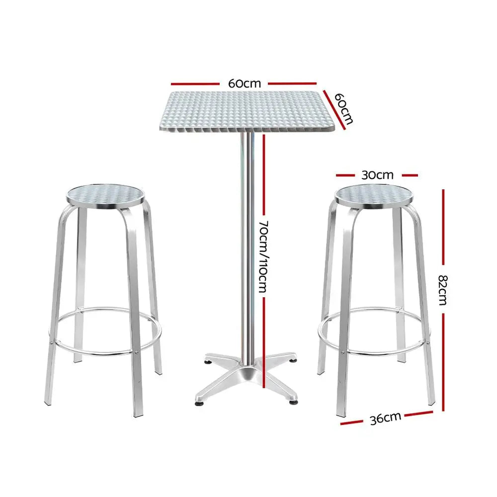 Gardeon 3-Piece Outdoor Bar Set Bistro Table Stools Adjustable Square Cafe - Furniture > Outdoor