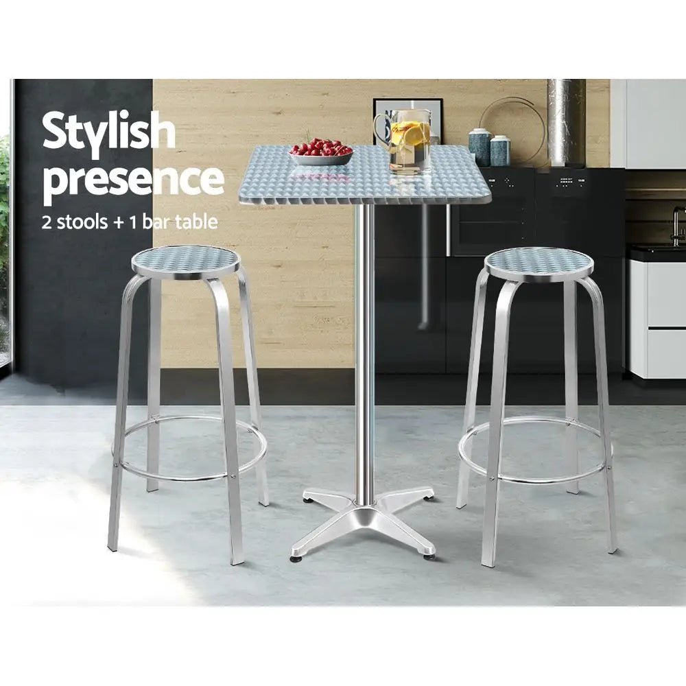 Gardeon 3-Piece Outdoor Bar Set Bistro Table Stools Adjustable Square Cafe - Furniture > Outdoor