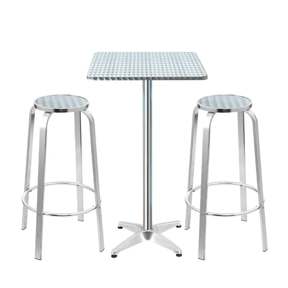 Gardeon 3-Piece Outdoor Bar Set Bistro Table Stools Adjustable Square Cafe - Furniture > Outdoor