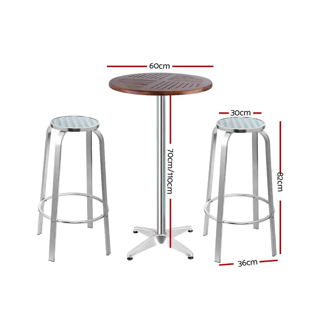 Gardeon 3-Piece Outdoor Bar Set Bistro Table Stools Adjustable Wooden Cafe - Furniture > Outdoor