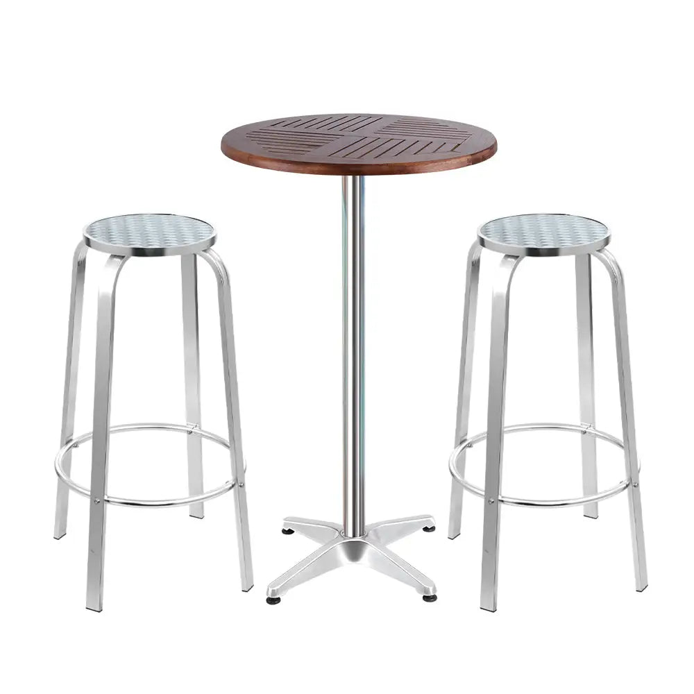 Gardeon 3-Piece Outdoor Bar Set Bistro Table Stools Adjustable Wooden Cafe - Furniture > Outdoor