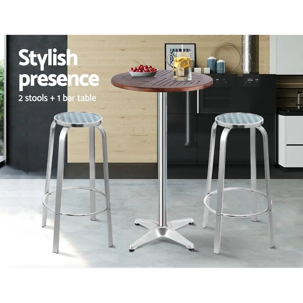Gardeon 3-Piece Outdoor Bar Set Bistro Table Stools Adjustable Wooden Cafe - Furniture > Outdoor