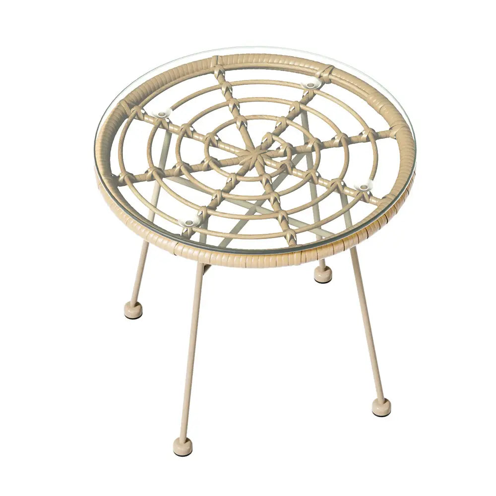 Gardeon 3PC Outdoor Bistro Set Patio Furniture Rope Setting Chairs Table Beige - Furniture > Outdoor