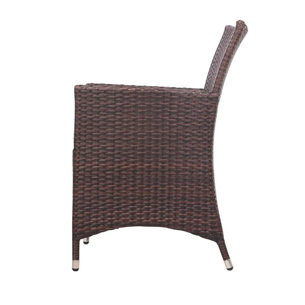 Gardeon 3PC Outdoor Bistro Set Patio Furniture Wicker Setting Chairs Table Cushion Brown - Furniture > Outdoor