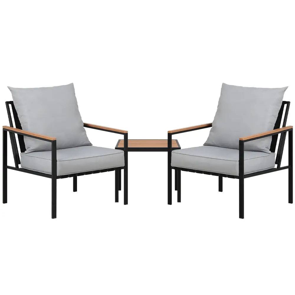 Gardeon 3PC Outdoor Furniture Bistro Set Lounge Setting Chairs Table Patio Black - Furniture > Outdoor