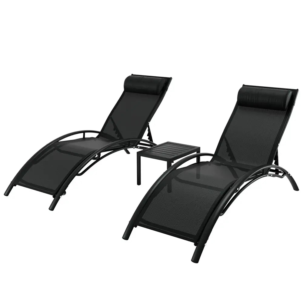 Gardeon 3PC Sun Lounge Outdoor Lounger Steel Table Chairs Patio Furniture Garden - Furniture > Outdoor