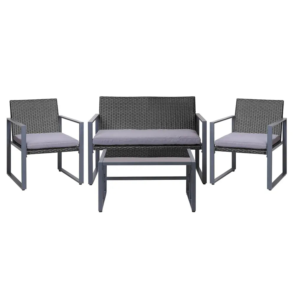 Gardeon 4 PCS Outdoor Sofa Set Rattan Furniture with Storage Cover Chairs Black - Furniture > Outdoor > Outdoor Chairs