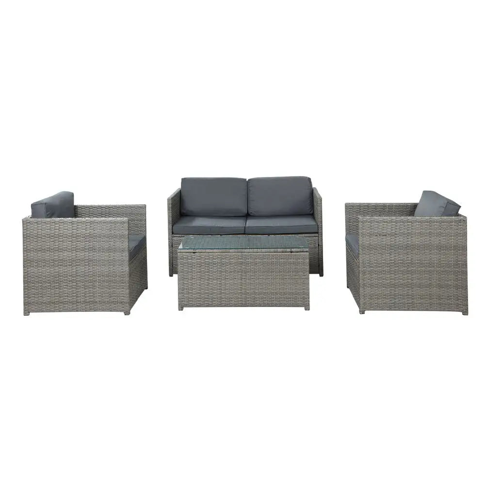 Gardeon 4-Piece Outdoor Sofa Set Wicker Couch Lounge Setting Grey - Furniture > Outdoor