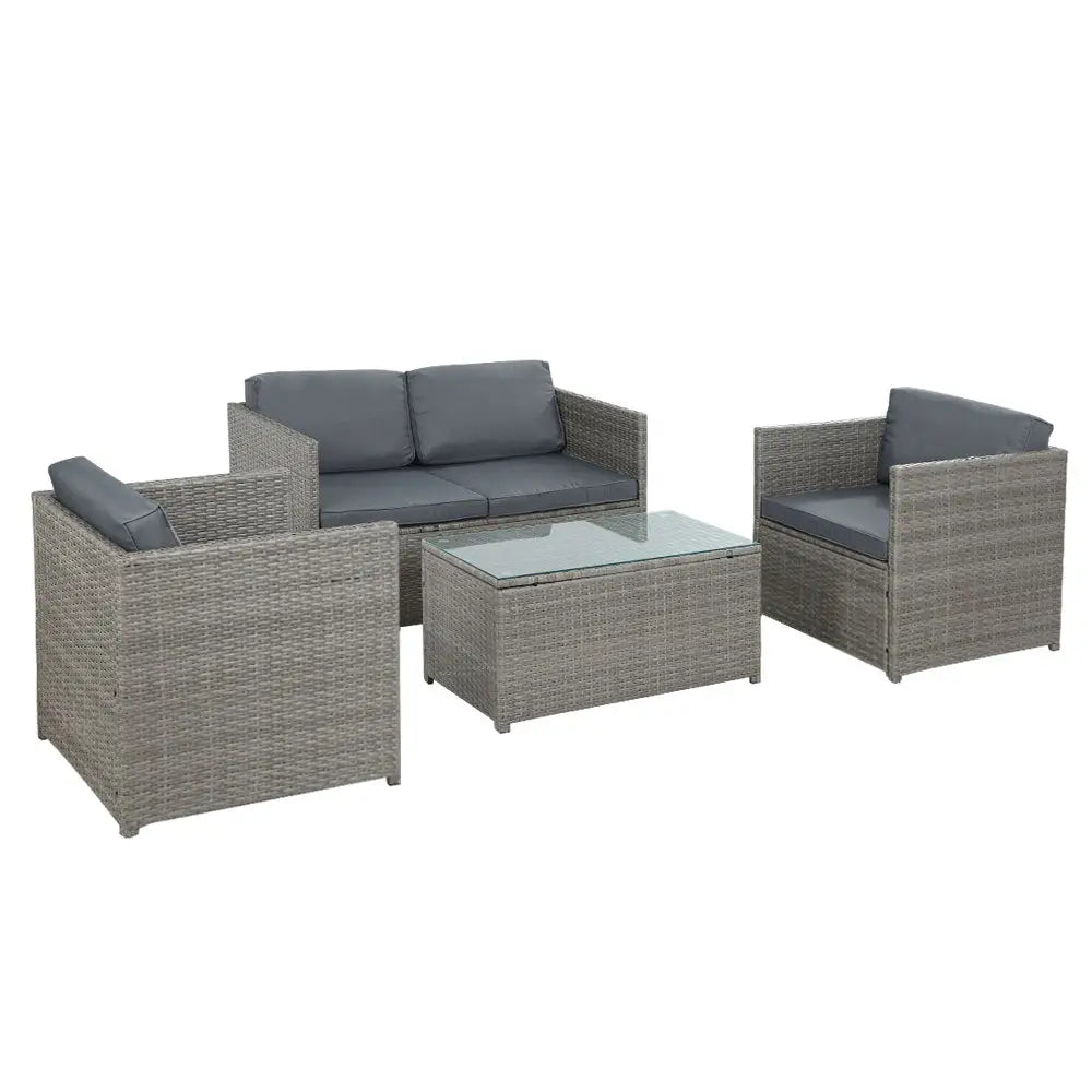 Gardeon 4-Piece Outdoor Sofa Set Wicker Couch Lounge Setting Grey - Furniture > Outdoor