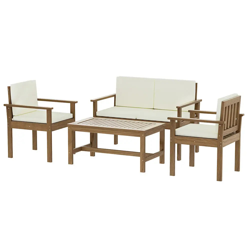 Gardeon 4-Piece Outdoor Sofa Set Wooden Couch Lounge Setting - Furniture > Outdoor
