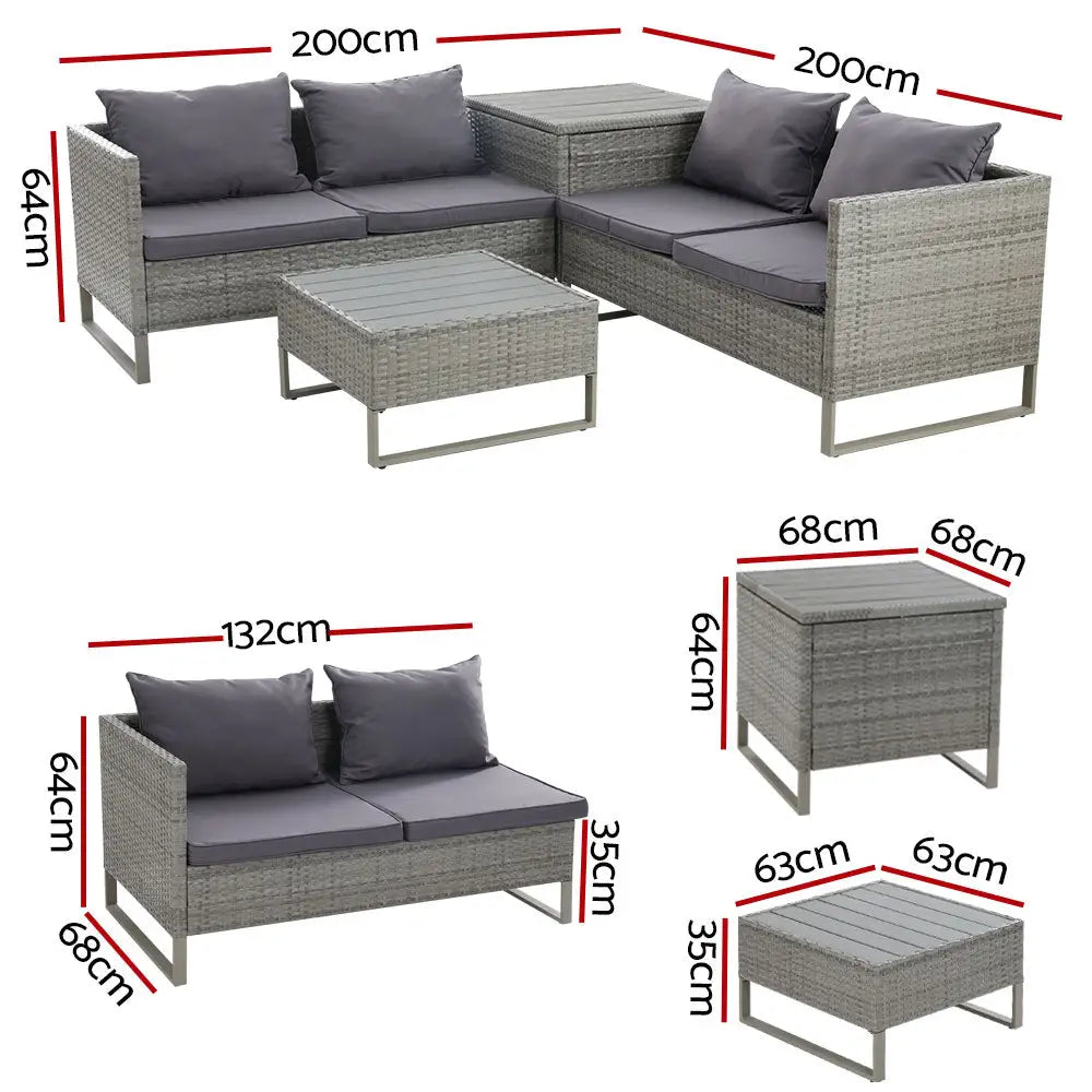 Gardeon 4-Seater Outdoor Sofa Furniture Lounge Set Wicker Setting Grey - Furniture > Outdoor