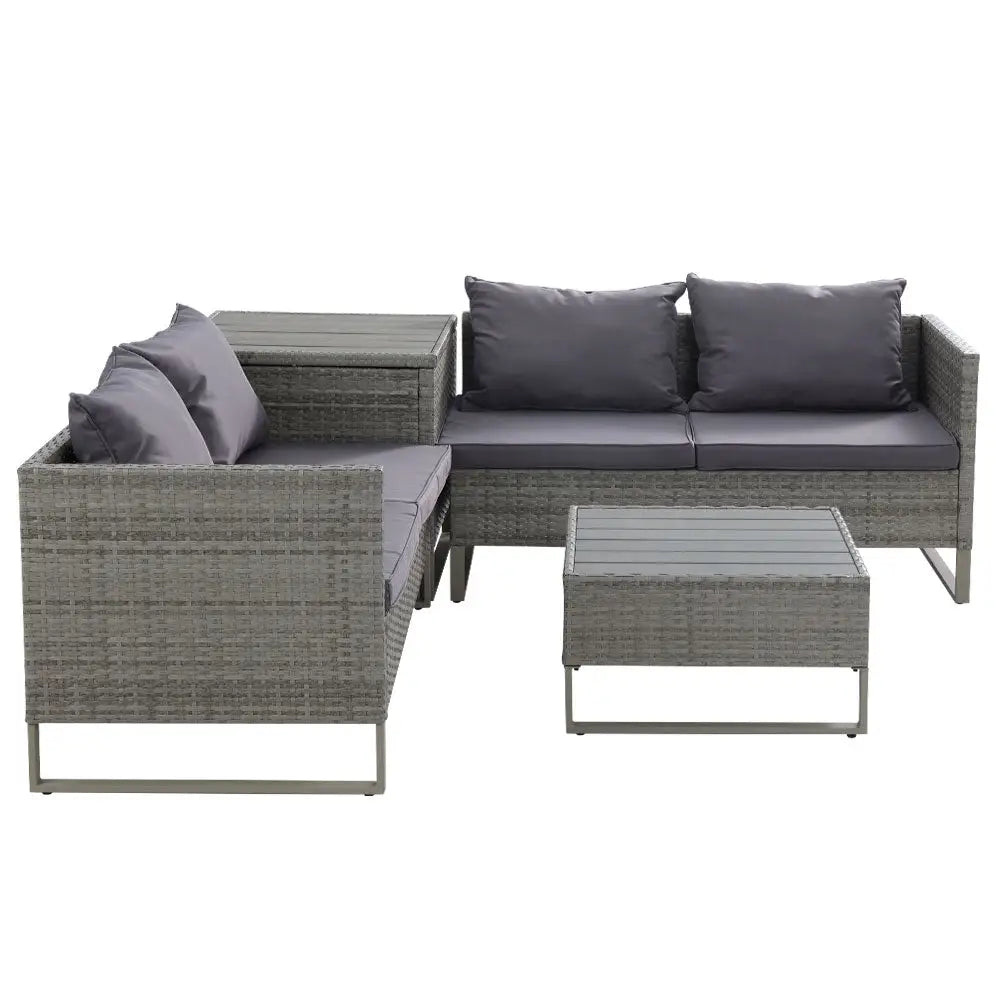 Gardeon 4-Seater Outdoor Sofa Furniture Lounge Set Wicker Setting Grey - Furniture > Outdoor