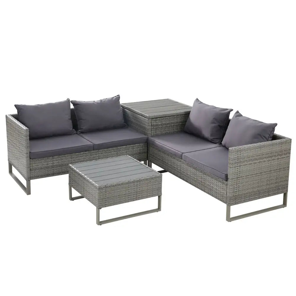 Gardeon 4-Seater Outdoor Sofa Furniture Lounge Set Wicker Setting Grey - Furniture > Outdoor