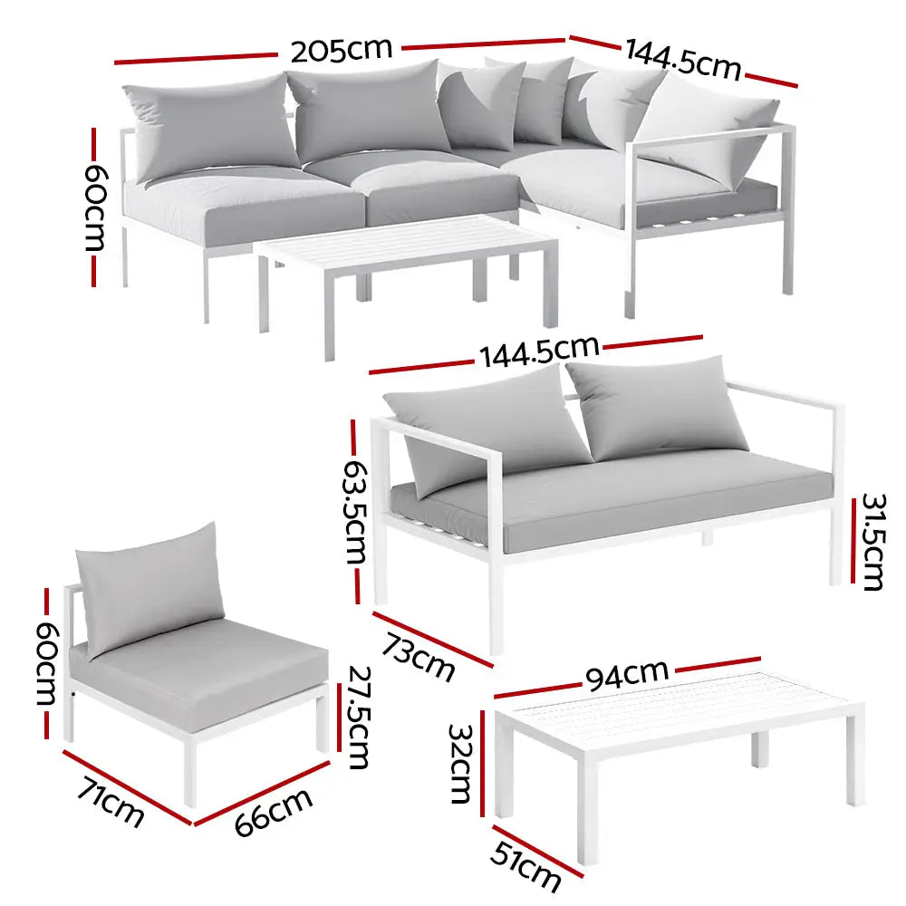 Gardeon 4 Seater Outdoor Sofa Set Aluminium Lounge Setting - Furniture > Outdoor > Outdoor Sofas & Lounge Sets