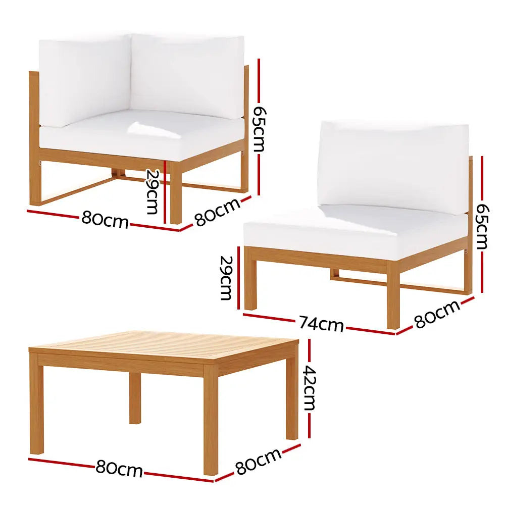 Gardeon 4-Seater Outdoor Sofa Set Wooden Lounge Setting 5PCS - Furniture > Outdoor