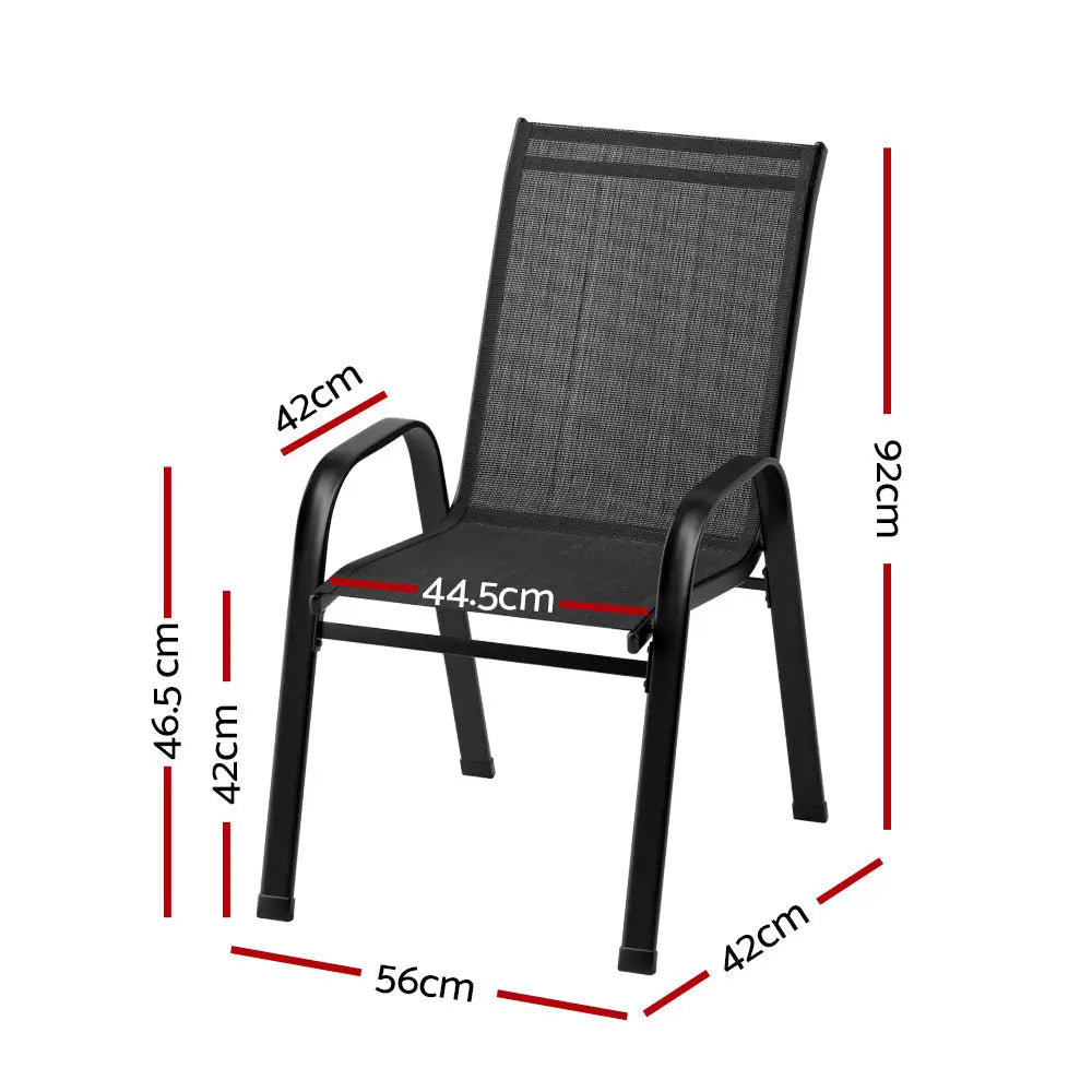 Gardeon 4PC Outdoor Dining Chairs Stackable Lounge Chair Patio Furniture Black - Furniture > Outdoor