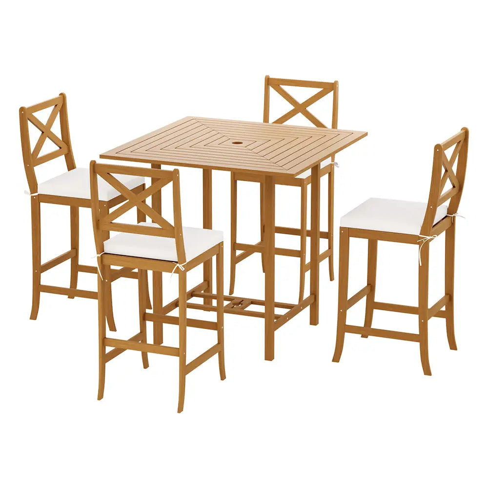 Gardeon 5-Piece Outdoor Bar Set Acacia Wood Bistro Patio Table Stools - Furniture > Outdoor