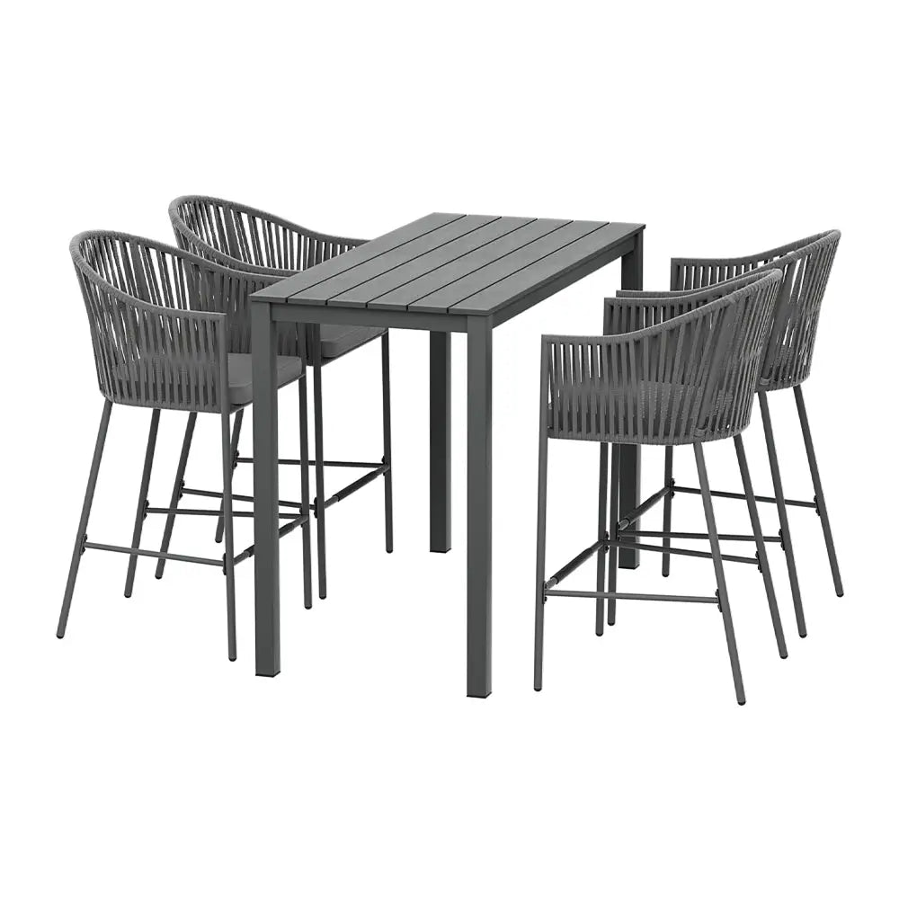 Gardeon 5-Piece Outdoor Bar Set Dining Table Rope Chair Patio Bistro Set - Furniture > Outdoor